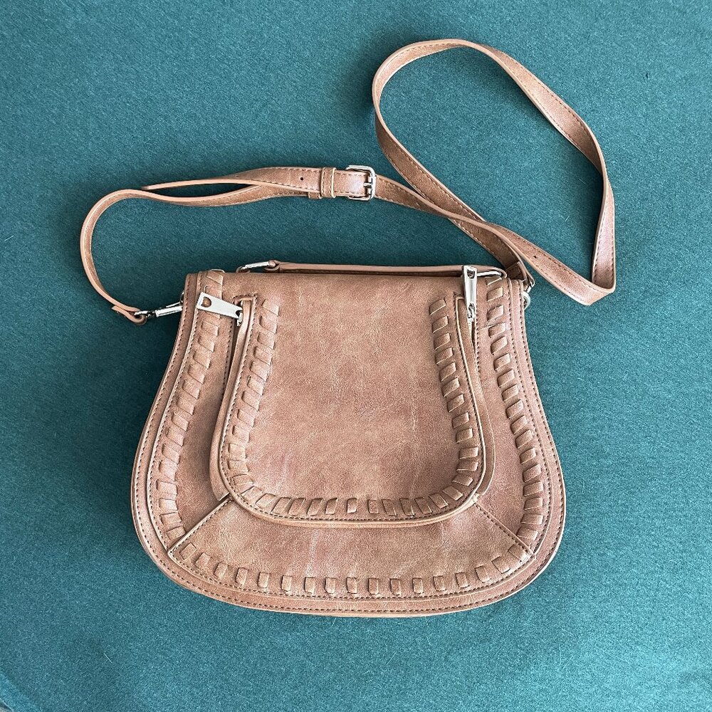 Urban Expressions Khloe Crossbody Bag Tan Vegan Leather Satchel